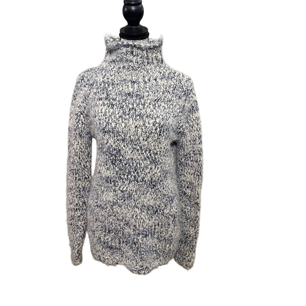 Chelsea & Theodore Speckled Turtleneck Sweater - Black and White